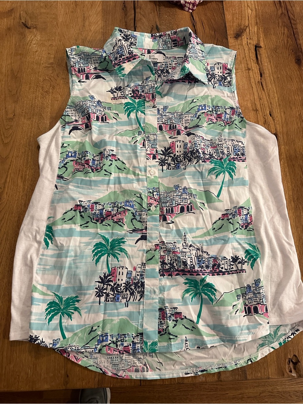NWT Kim Rogers Amalfi Scenic sleeve button up shirt